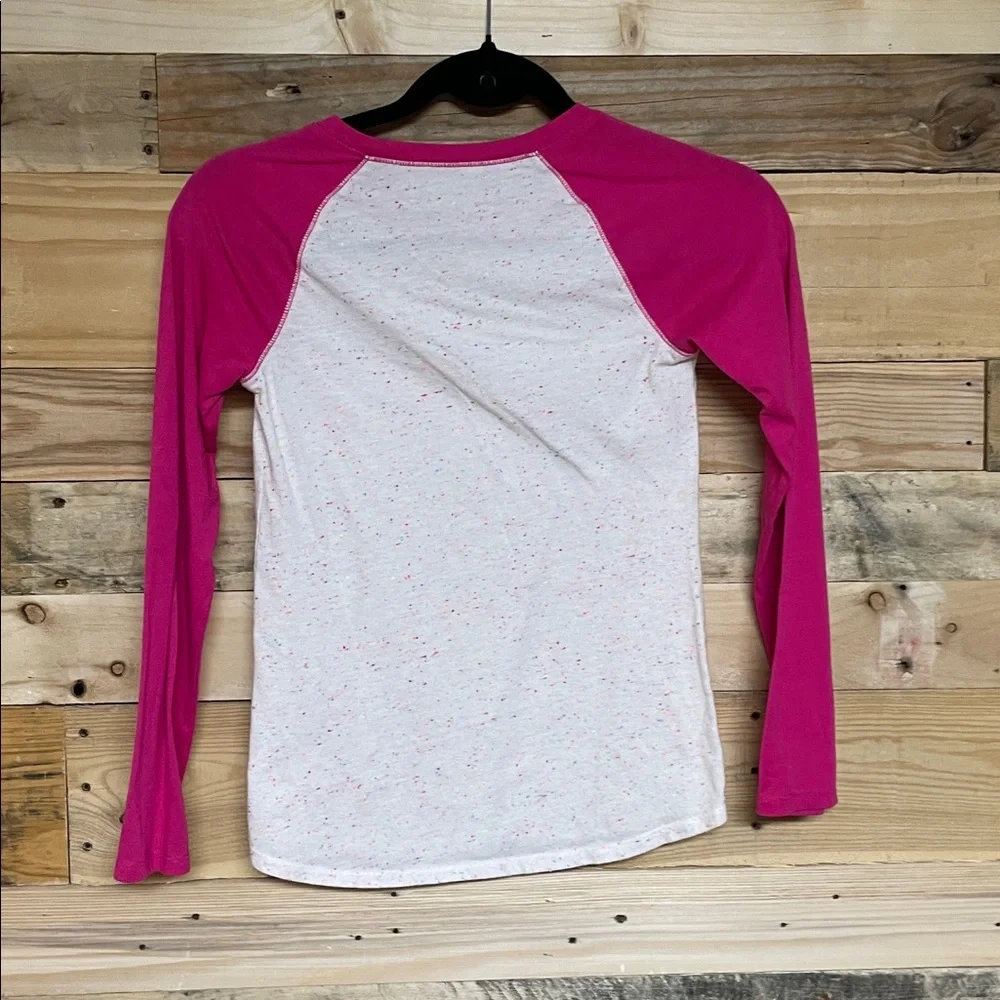 Justice size 10 Pink Sleeves with White Multi-color Speckled Soft Reagan T-shirt